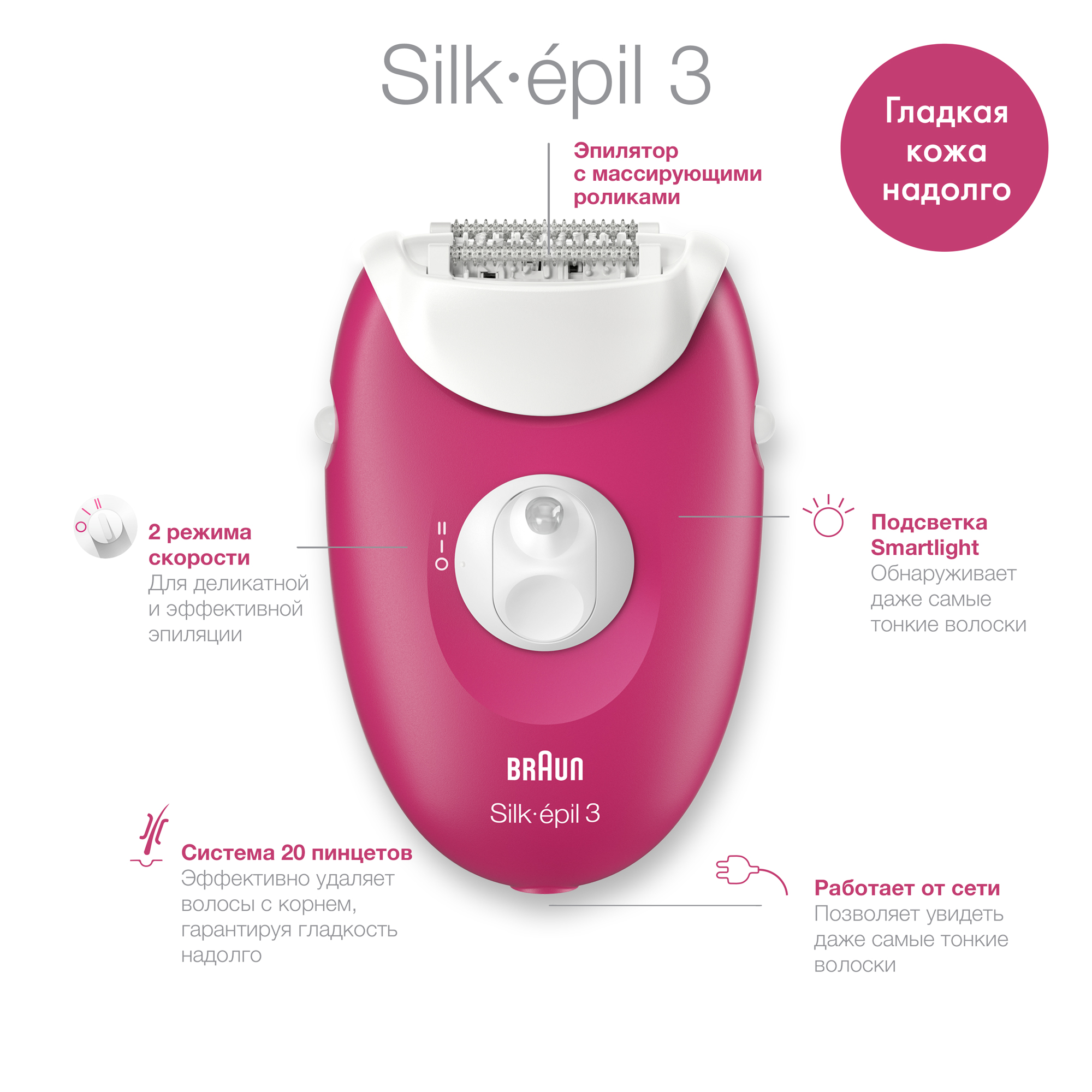 Эпилятор Braun S3 SE 3-276 Silk-epil малиновый